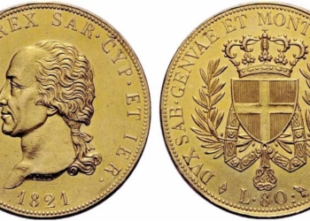 REGNO DI SARDEGNA – Vittorio Emanuele I, 1802-1821. – 80 Lire 1821 Torino